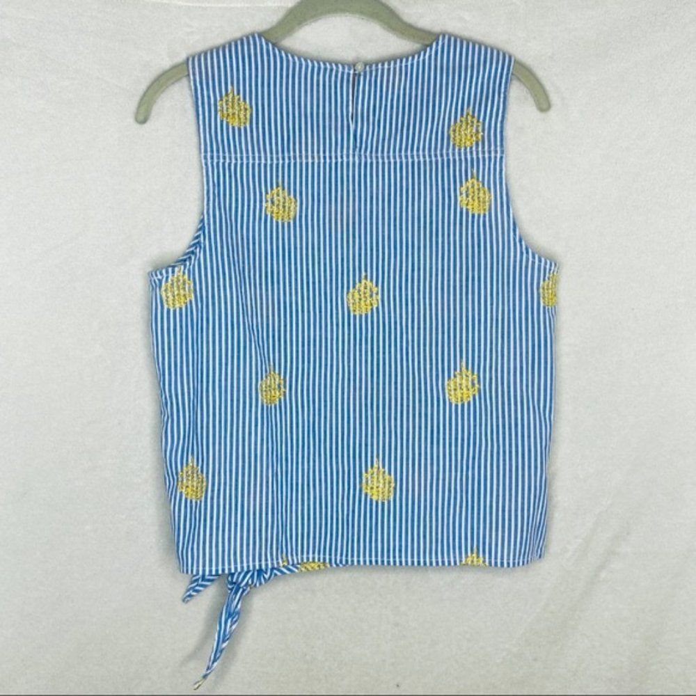 New J. Crew Embroidered Pineapple Side-tie top Medium M 8 - Picture 6 of 9
